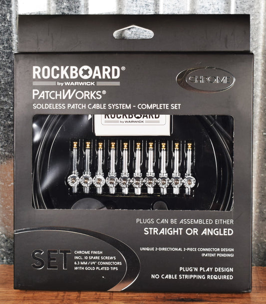Warwick Rockboard PatchWorks Solderless Guitar Bass Effect Pedalboard Cable Kit 10 Plug Chrome