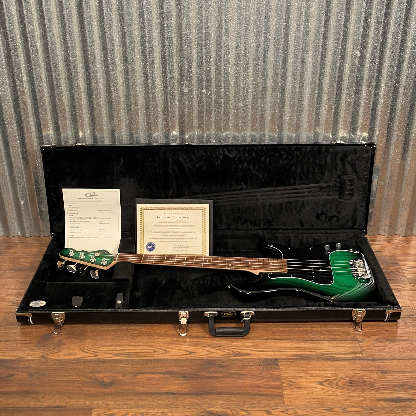 G&L USA LB-100 Greenburst 4 String Bass & Case #7273
