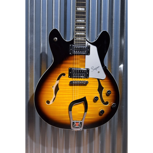 Hagstrom Super VIking SUVIK-TSB Tobacco Sunburst Flame Top Semi-Hollow Guitar #0410