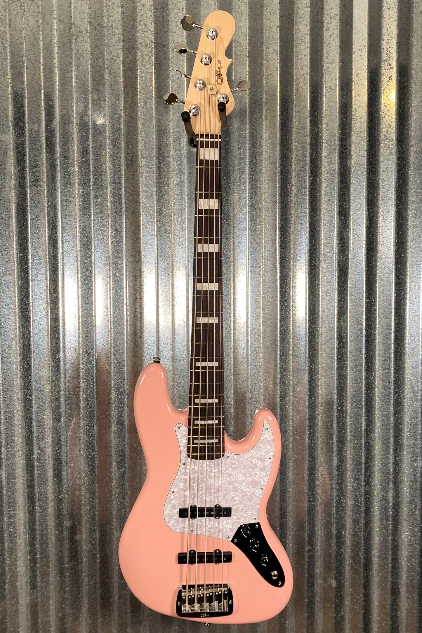 G&L USA JB-5 5 String Jazz Bass Shell Pink & Case JB5 #0031