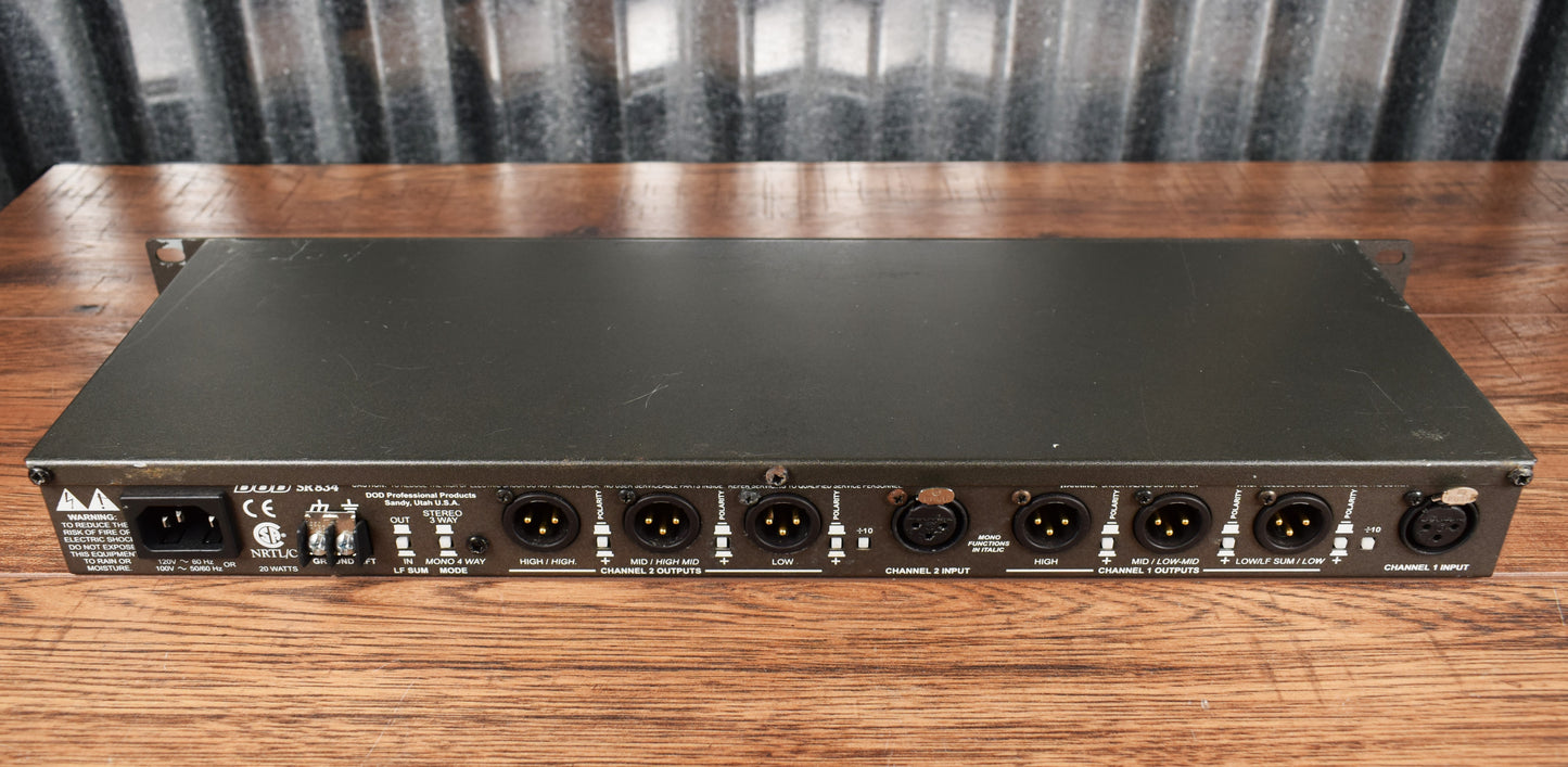 DOD SR834 Three Way Stereo 4 Way Mono Rackmount Crossover Used