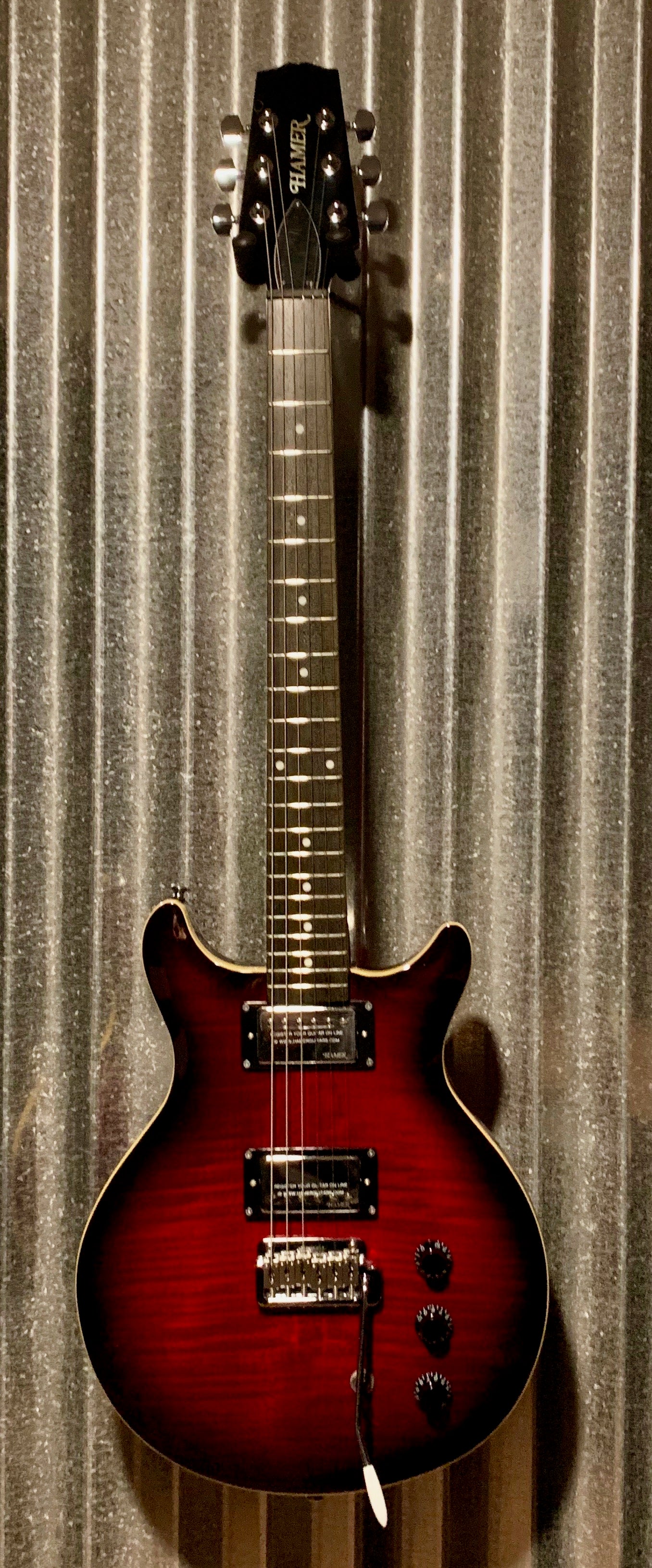 Hamer Archtop Flame Dark Cherry Wilkinson Tremolo Guitar SATFW-DCB #1101