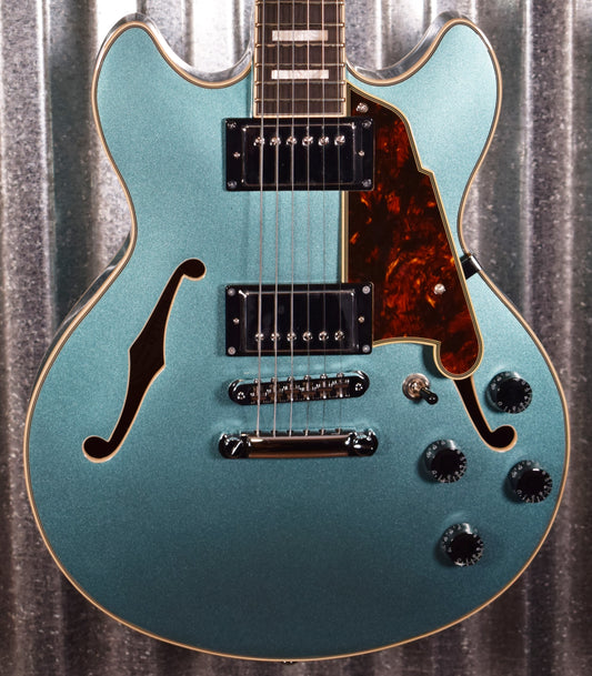 D'Angelico Premier Mini DC Double Cut Semi Hollow Stop Bar Ocean Turquoise Guitar & Bag #0089