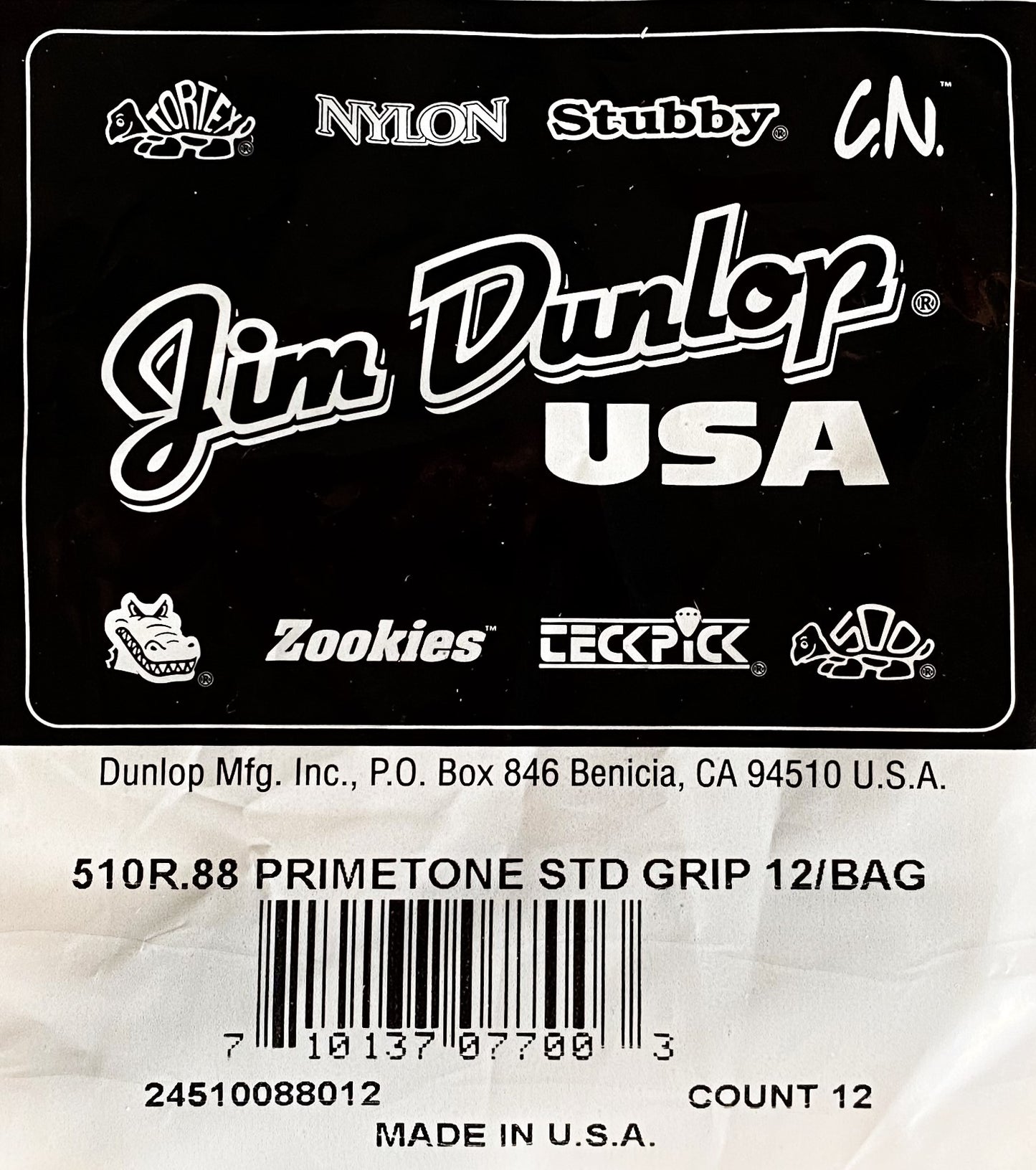 Dunlop 510-088 Primetone Standard Grip .88mm Guitar Pick Bag 12 Count