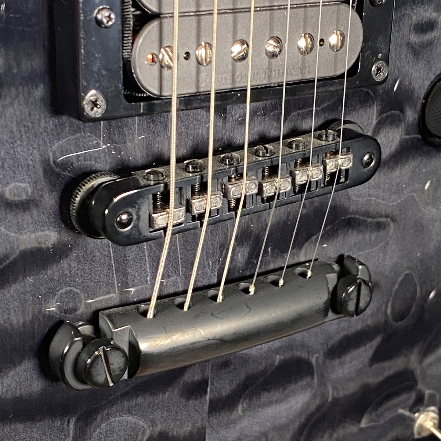 ESP LTD EC-1000 Piezo Bridge Quilt Top See Through Black Guitar & Case #2442 B Stock