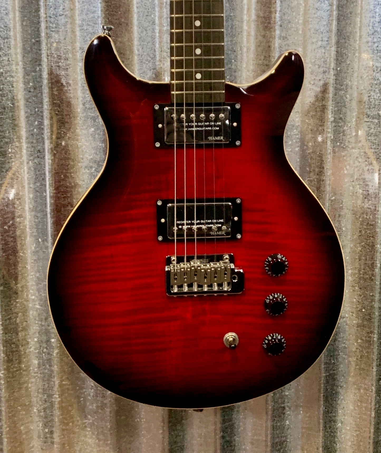Hamer Archtop Flame Dark Cherry Wilkinson Tremolo Guitar SATFW-DCB #1101