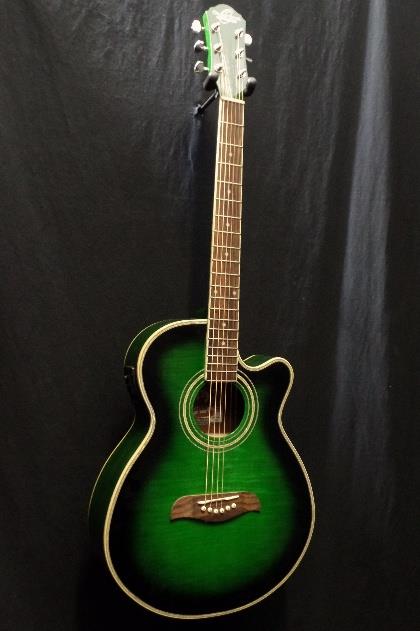 Oscar Schmidt OG10CEFTGR Acoustic Electric Guitar Trans Green & Gig Bag *