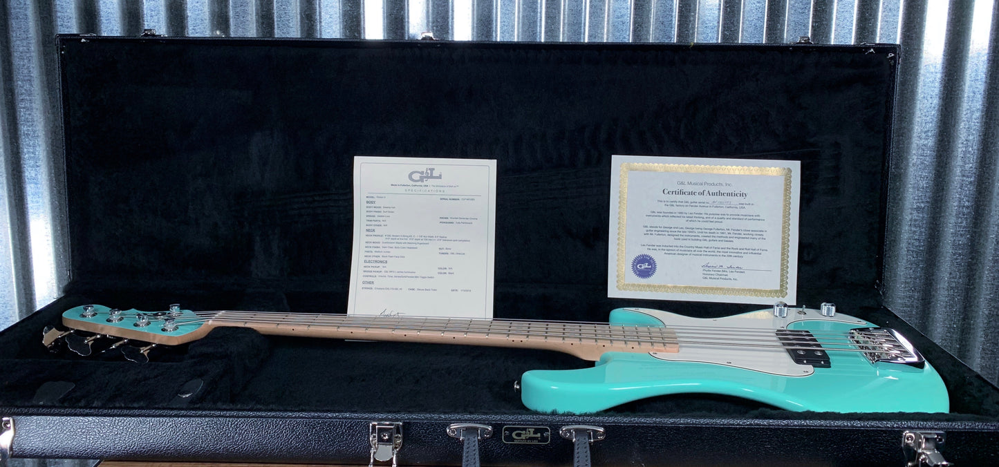 G&L USA Fullerton Custom Kiloton 5 Surf Green 5 String Bass & Case 2018 #1053