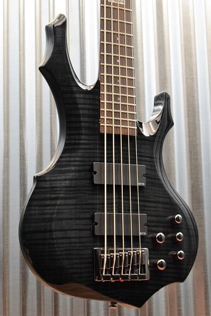 ESP LTD F-415FM 5 String Bass Flame Top Transparent Black EMG 40DC Pickups #1200