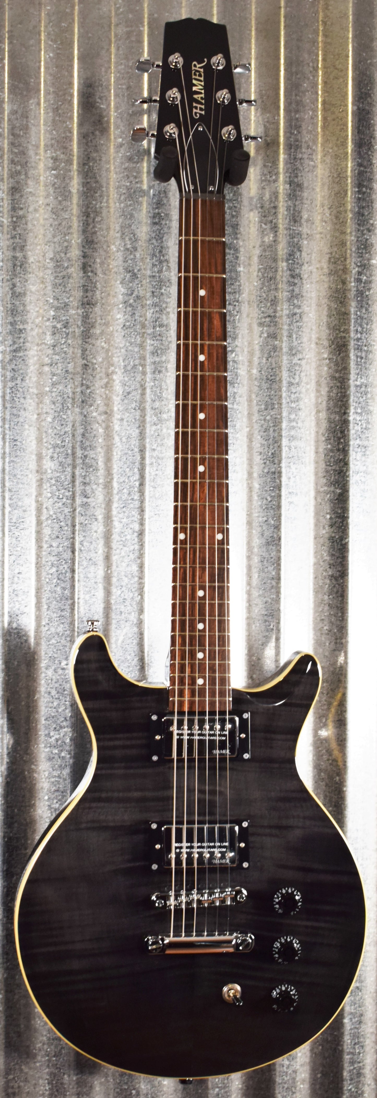 Hamer Archtop Flame Trans Black Double Cut Guitar SATF-TBK #0922 B Stock