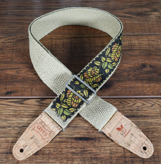 Levy's MH8P-010 2" Hemp Vegan Guitar Bass Strap Printed Rosa Yellow Orange Black