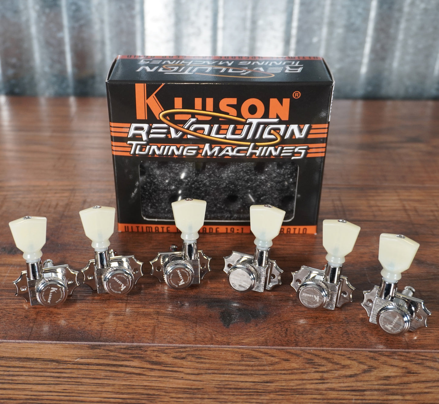 Kluson Revolution KRGL-3-NP 3 Per Side Locking G-Mount Tuning Machine Set Nickel Plastic Keystone Used