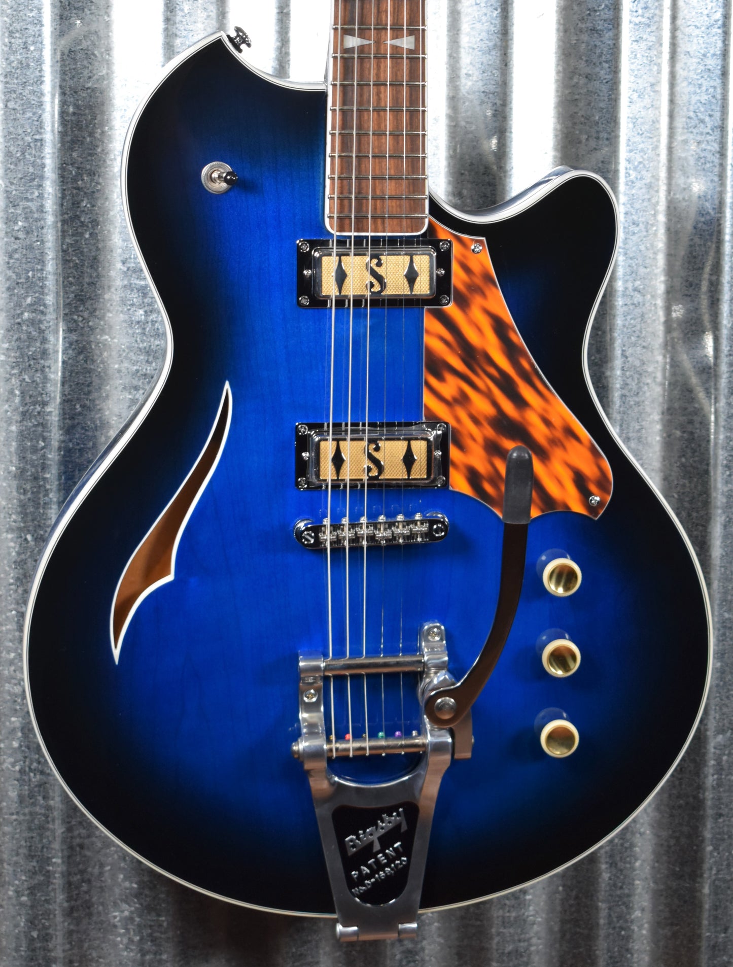 Supro USA 2052ABB7 Clermont Thinline Semi Hollow Trans Blueburst Bigsby Guitar & Case Demo #0378