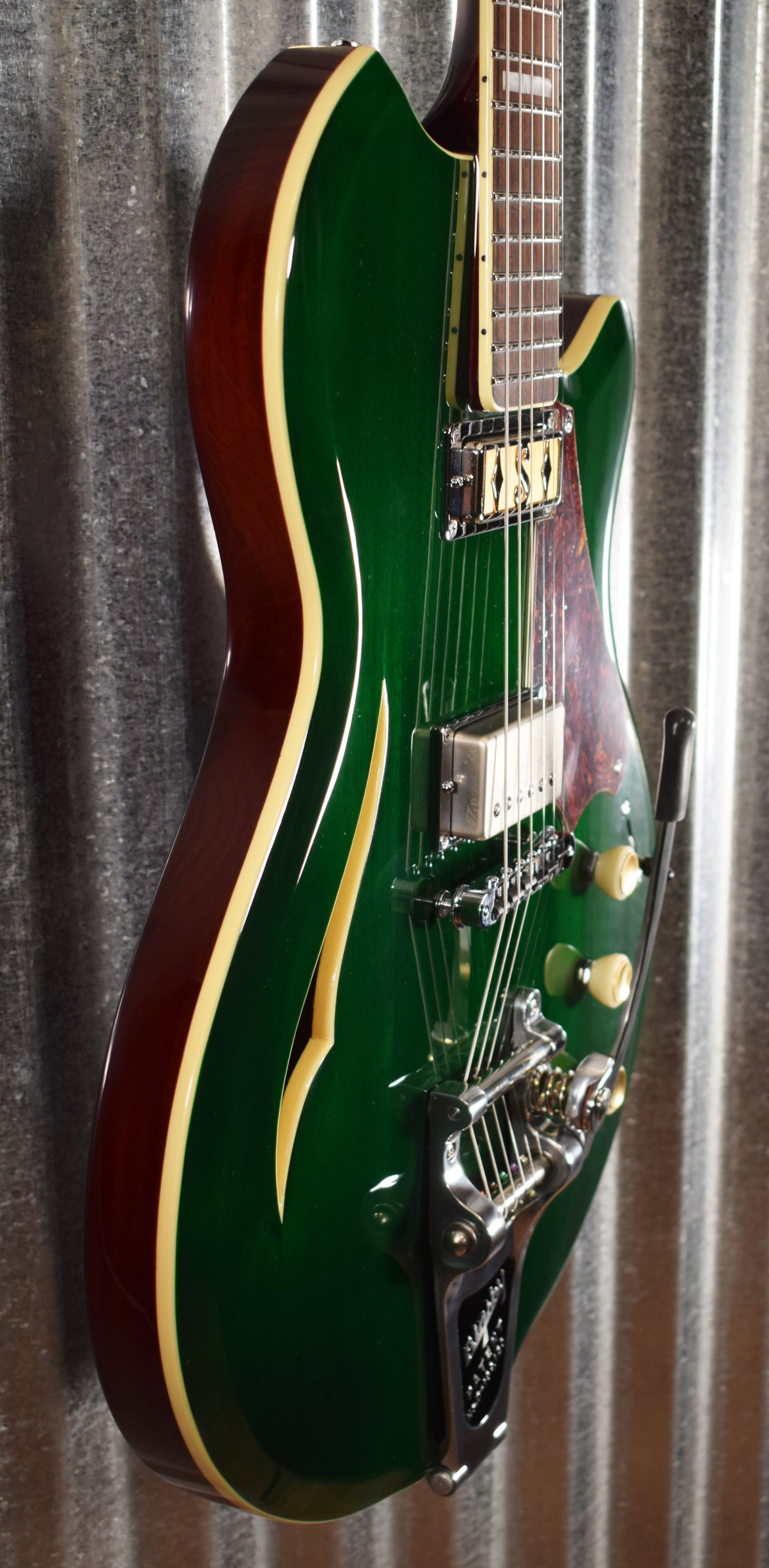 Supro USA 2054BGB7 Conquistador Trans British Green Racing Semi Hollow Guitar & Case Demo #0115