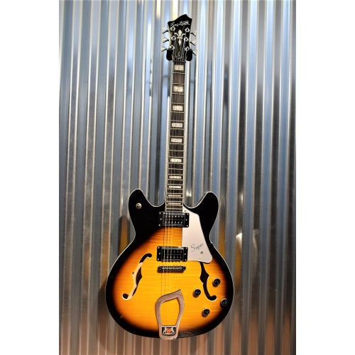 Hagstrom Super VIking SUVIK-TSB Tobacco Sunburst Flame Top Semi-Hollow Guitar & Case #0275