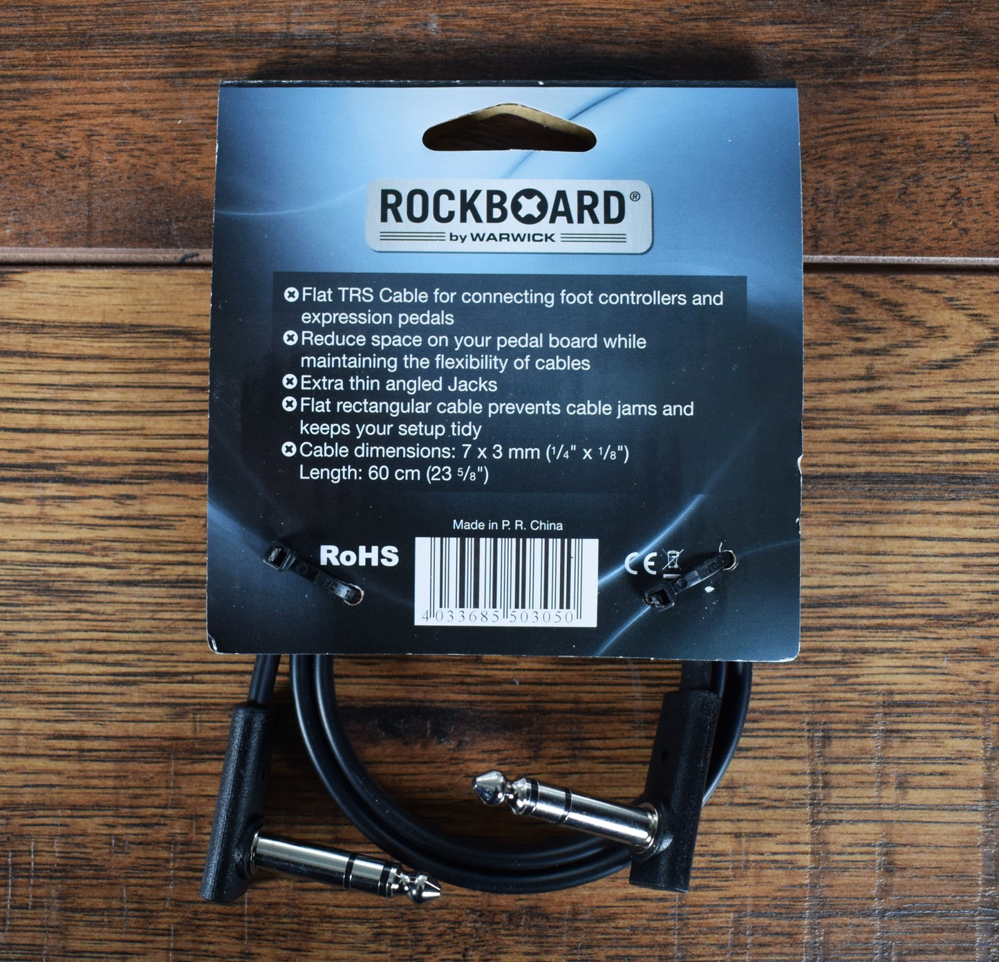 Warwick Rockboard Flat Patch TRS Guitar Bass Pedalboard Expression Cable 60CM 1.96' Black 2 Pack