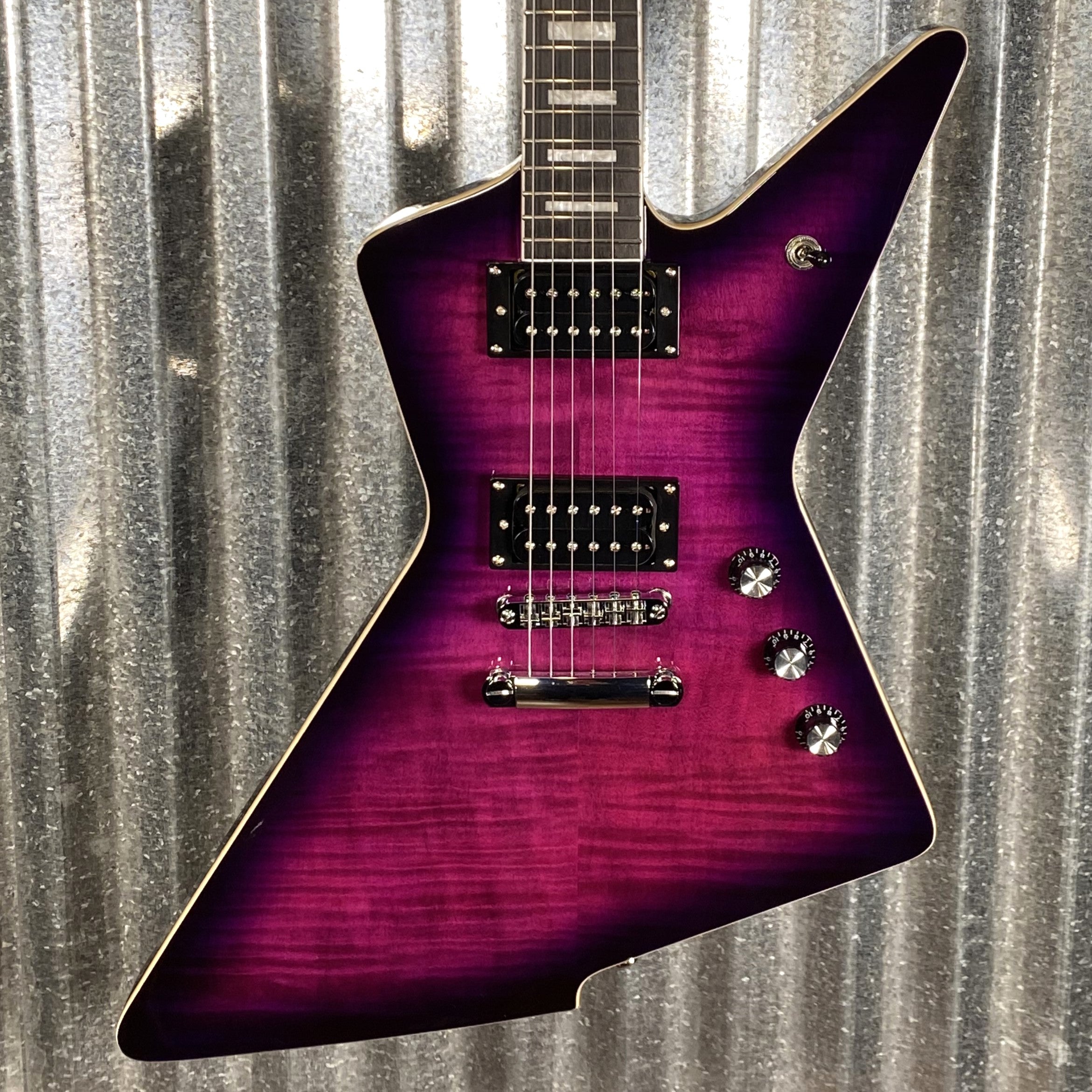 Westcreek Revenge Explorer Flame Transparent Purple Burst Guitar #0275 ...