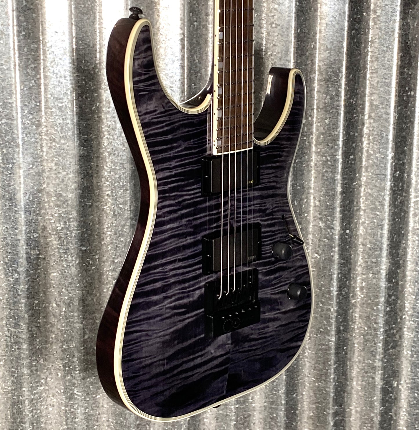 ESP LTD MH-1000 Evertune Flame Top See Through Black EMG Guitar #0789 B Stock