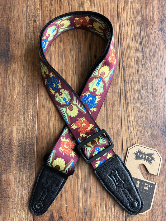 Levy's MP-25 2" Polyester Printed Floral Design Guitar Strap Burgundy