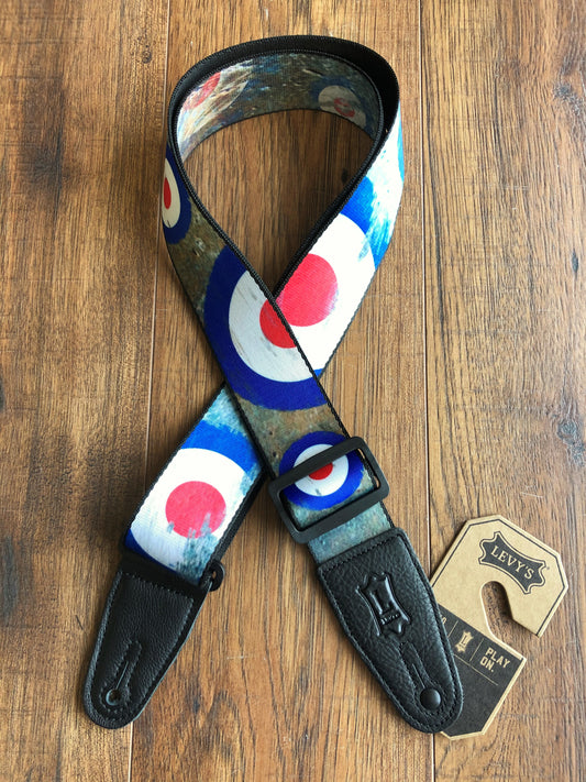 Levy's MPD2-005 2" Adjustable Print Poly Guitar & Bass Strap Spitfire Blue White Red