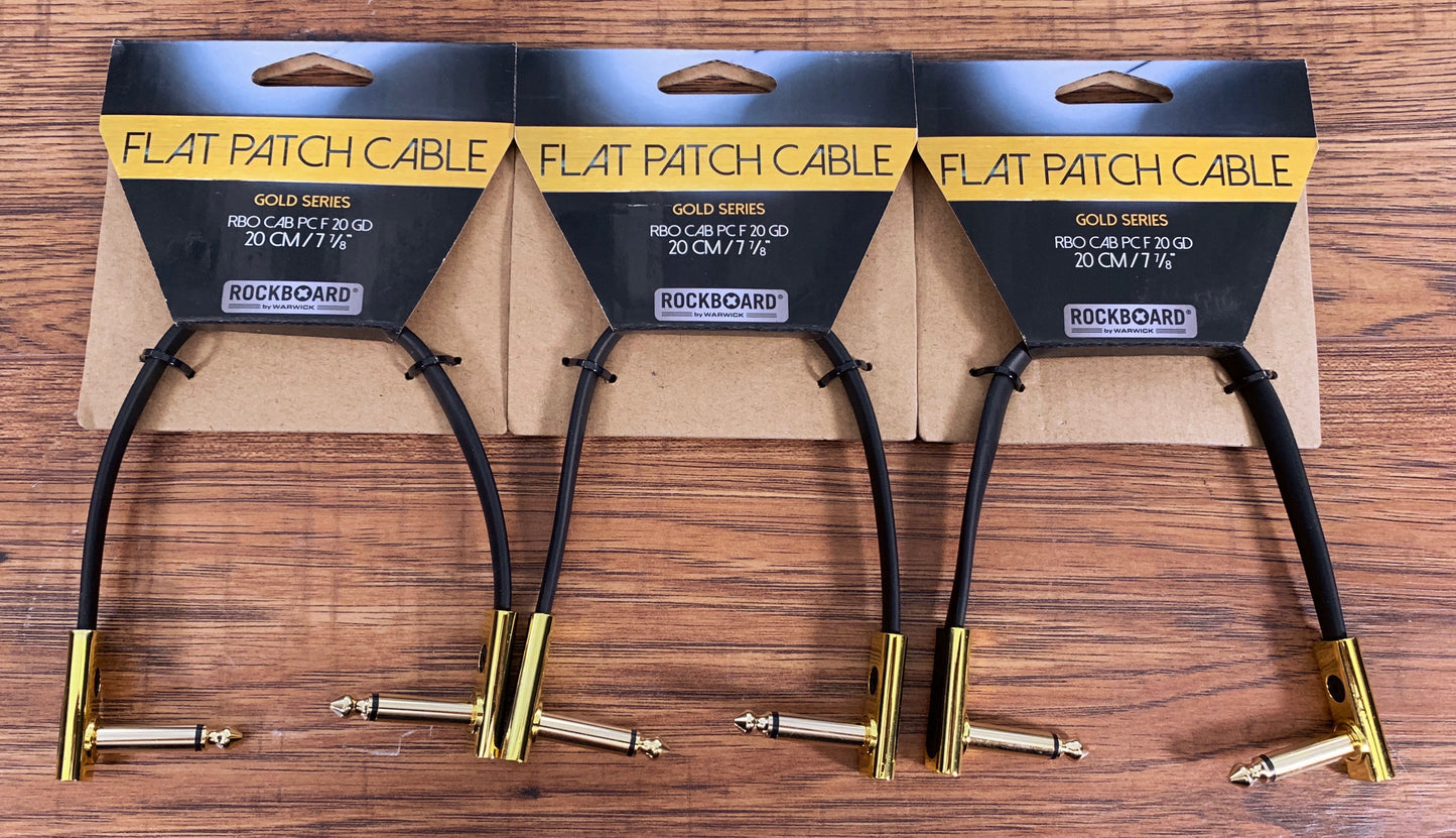 Warwick Rockboard Flat Patch Guitar Bass Pedalboard Cable 20 cm 7.87" Gold 3 Pack