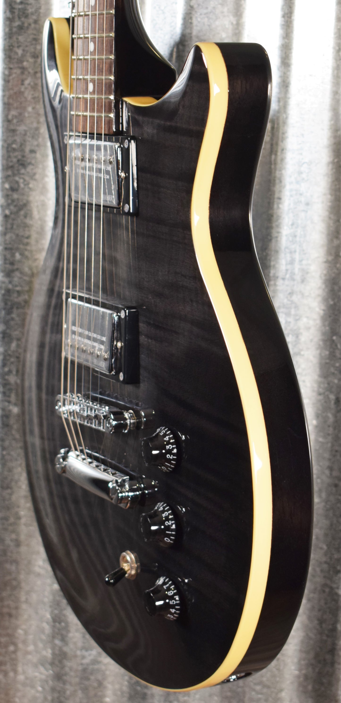 Hamer Archtop Flame Trans Black Double Cut Guitar SATF-TBK #0922 B Stock