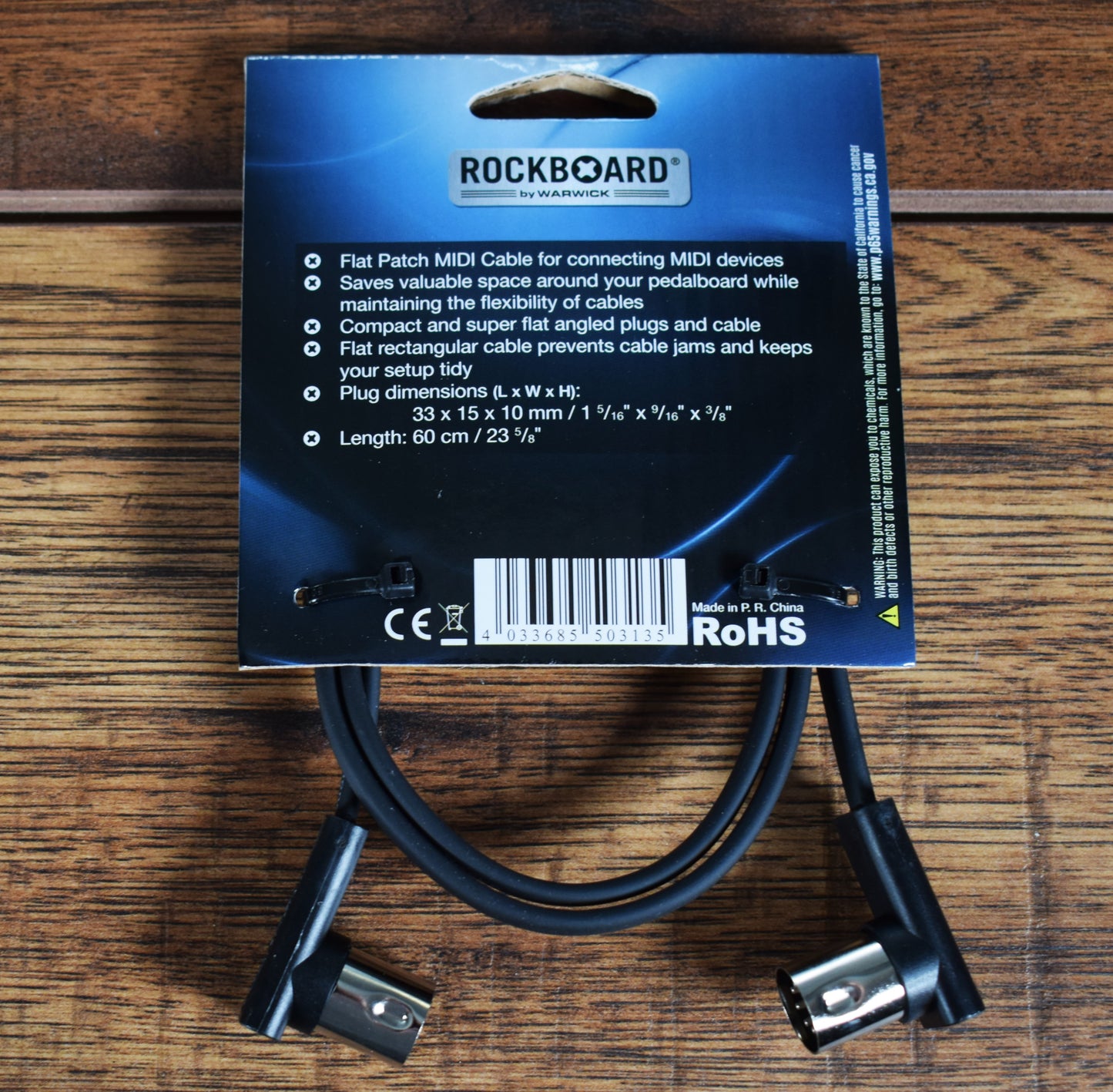 Warwick Rockboard Flat Patch MIDI Cable 23.62" Black 3 Pack MIDI 60 BK 3PK