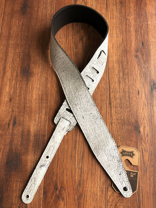 Levy's MG317BOG-WHT 2.5" Adjustable Distressed Leather Guitar & Bass Strap White