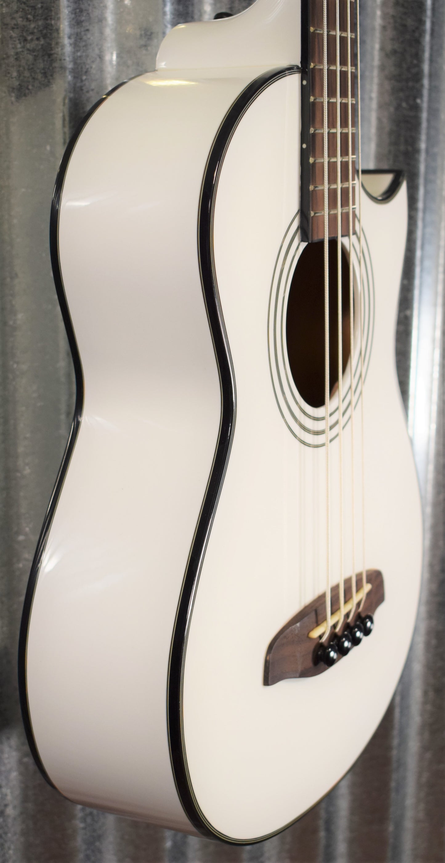 Ortega Guitars Deep Traveler D-Walker-WH White Short Scale Acoustic Electric Bass & Bag #1317 B Stock