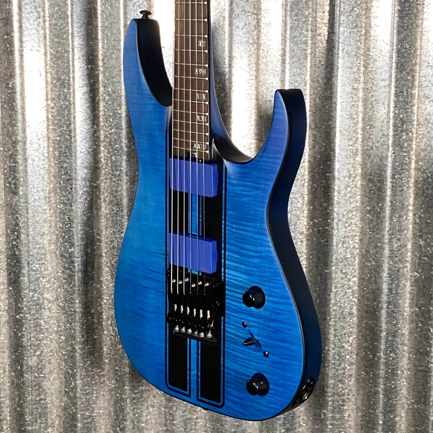 Schecter Banshee GT FR Flame Top Floyd Rose Satin Trans Blue Black Stripe Guitar #0657