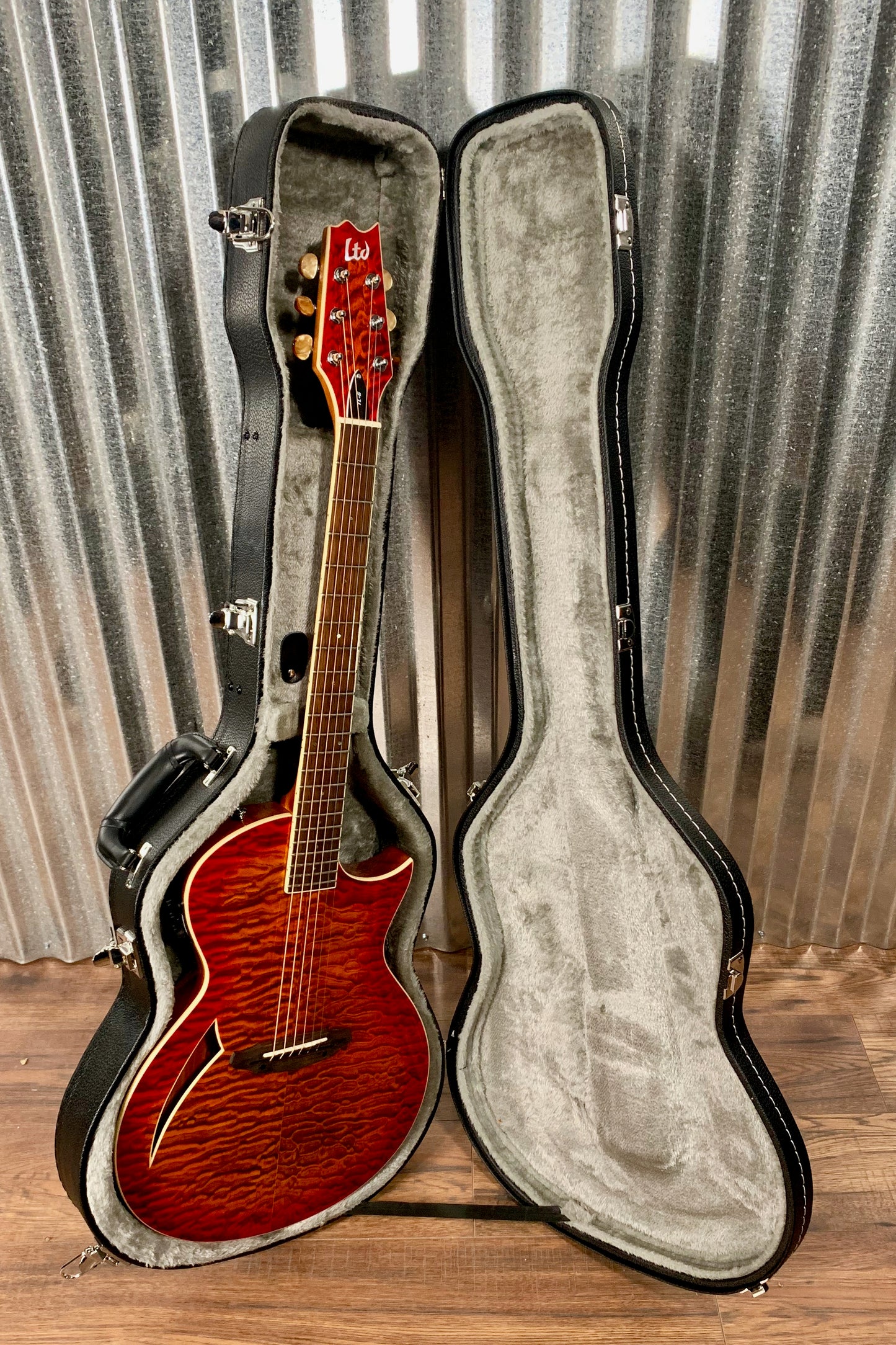 ESP LTD TL-6 Thinline Acoustic Electric Guitar Tiger Eye & Case TL6QMTEB #1814