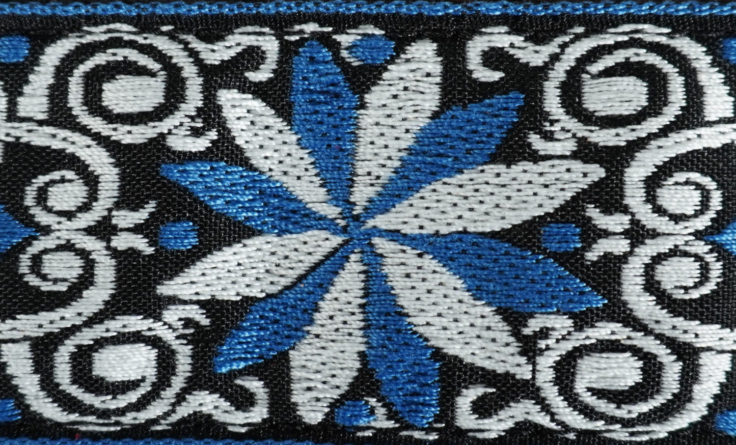 Levy's MRHHT-10 Right Height™ 2-Inch Jacquard Weave Guitar Bass Strap with Blue, White & Black Floral Hootenanny Motif