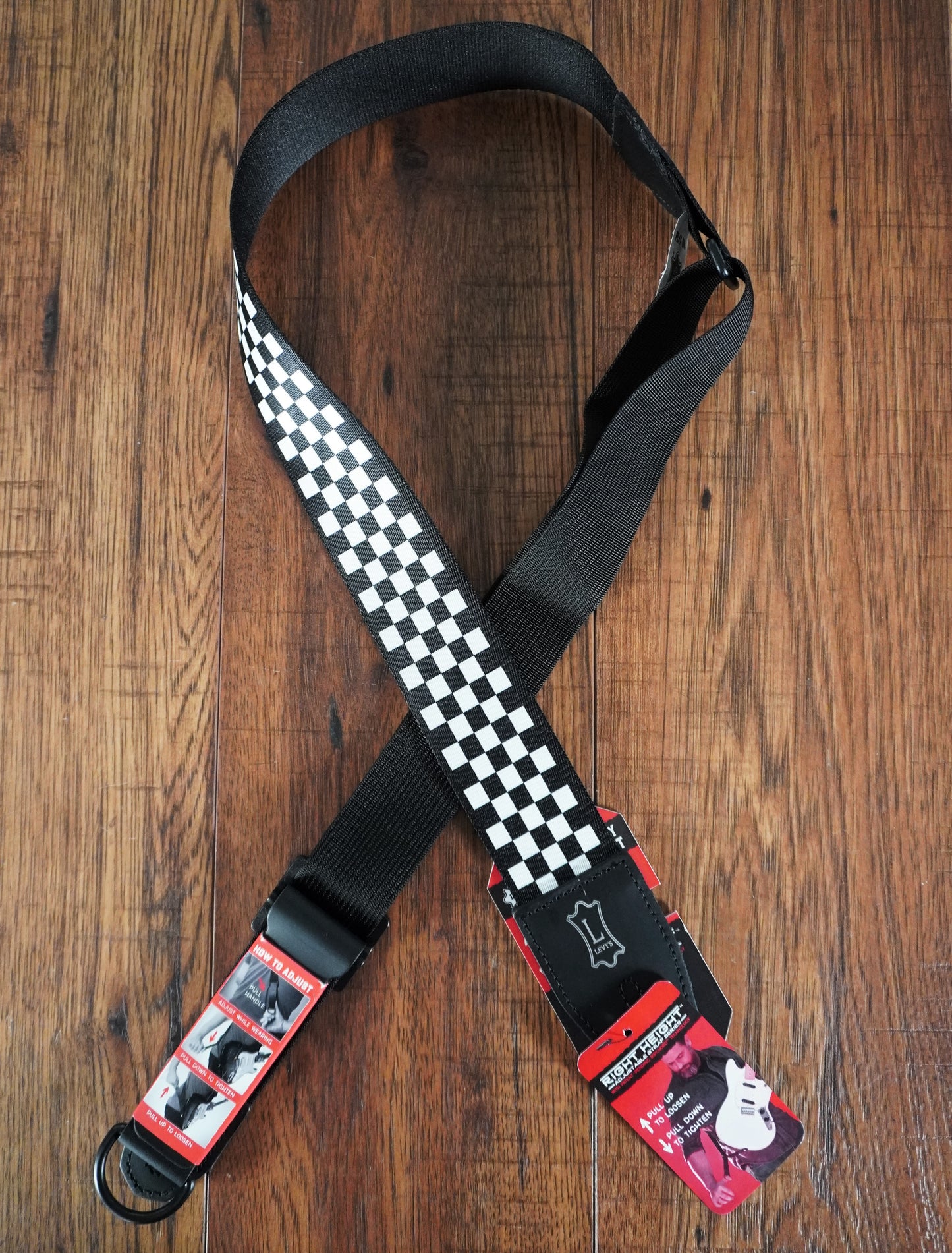 Levy's MPRH-28 Right Height 2" Polyester Guitar Bass Strap with Black & White Checkered Motif