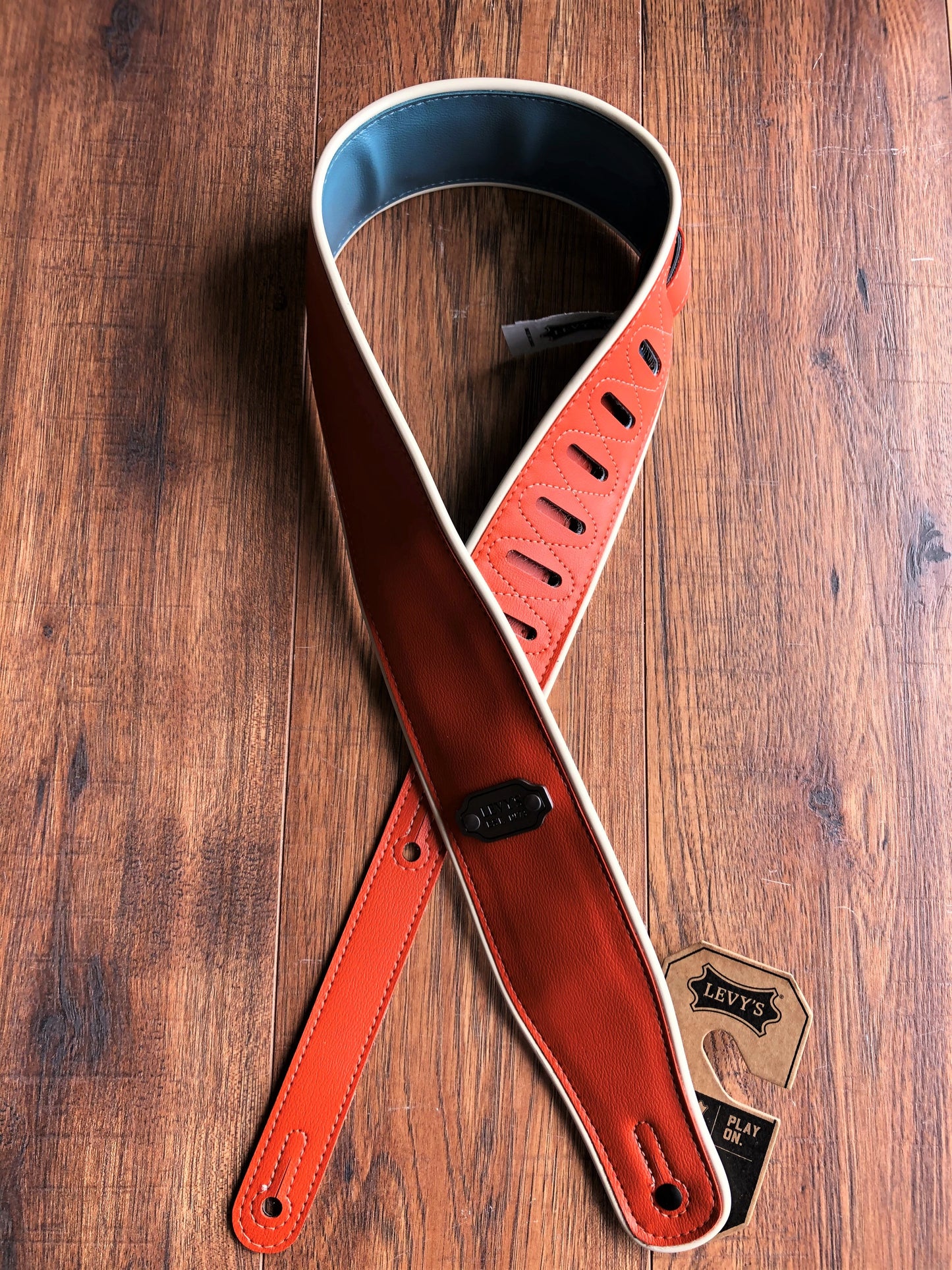 Levy's M26VCP-ORG_TEL 2.75" Adjustable Double Sided Vinyl Guitar & Bass Strap Orange