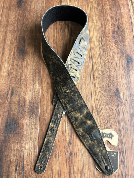 Levy's MG317BOG-BRN 2.5" Adjustable Distressed Garment Leather Guitar & Bass Strap Brown
