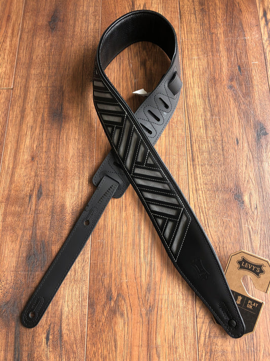 Levy's MC317DCO-BLK_GRY 2.5" Adjustable Leather Guitar & Bass Strap Black Grey