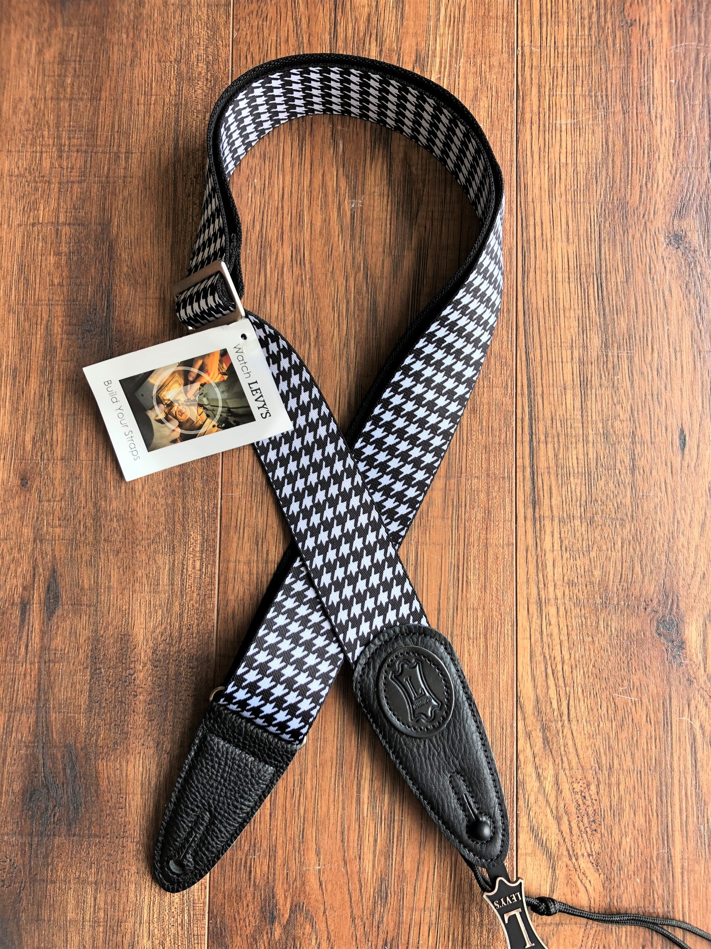 Levy's MSSHN8-BLK 2" Adjustable Print Poly Guitar & Bass Strap Houndstooth Black White