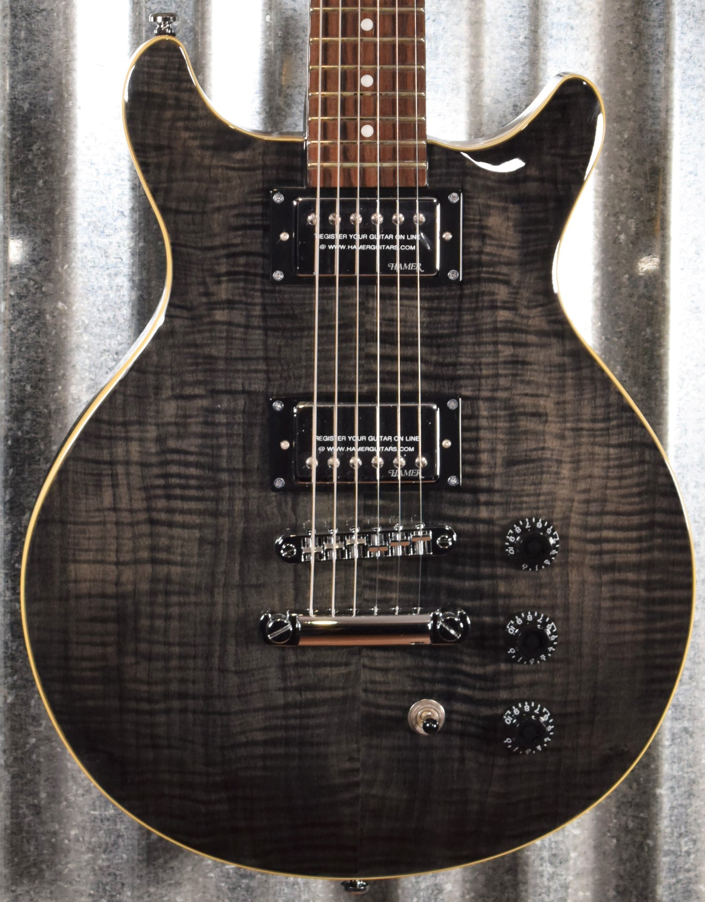 Hamer Archtop Flame Trans Black Double Cut Guitar SATF-TBK #0193