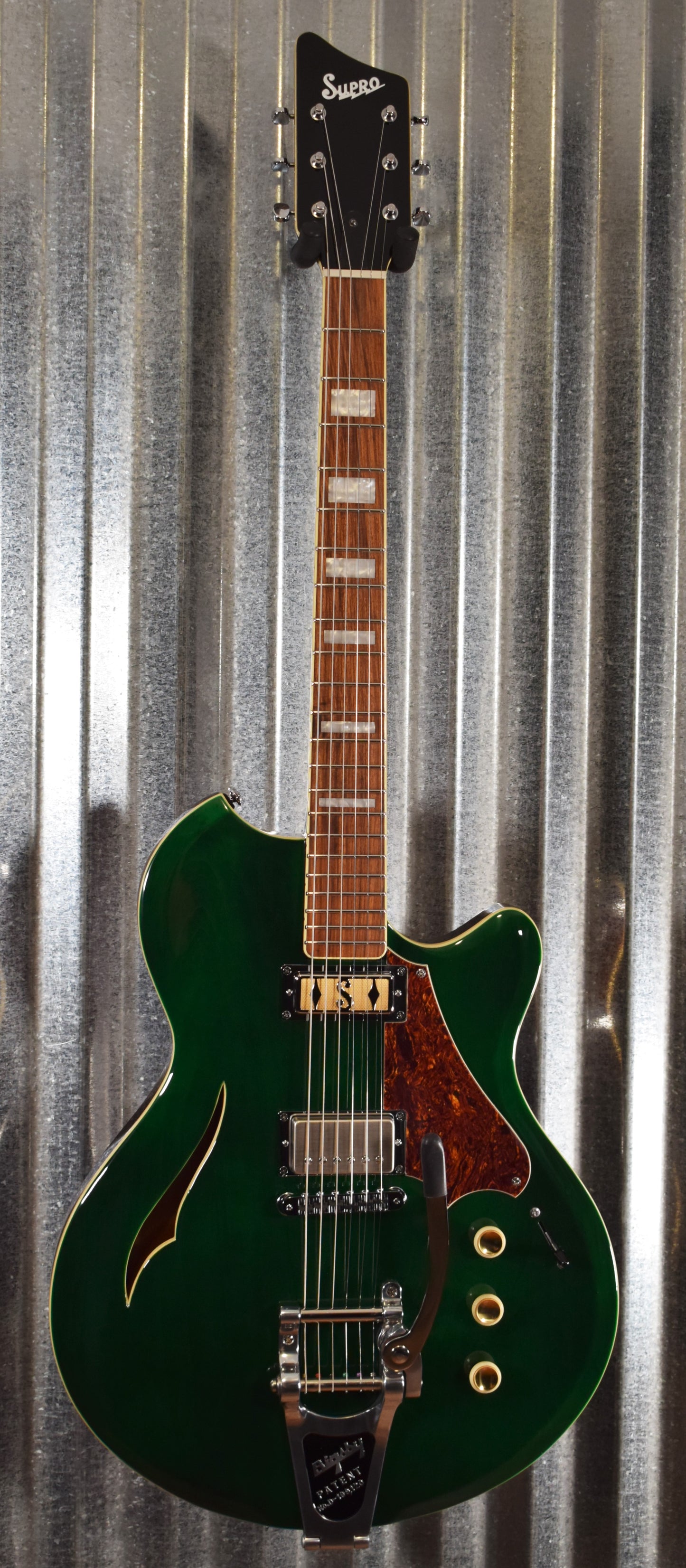 Supro USA 2054BGB7 Conquistador Trans British Green Racing Semi Hollow Guitar & Case Demo #0388