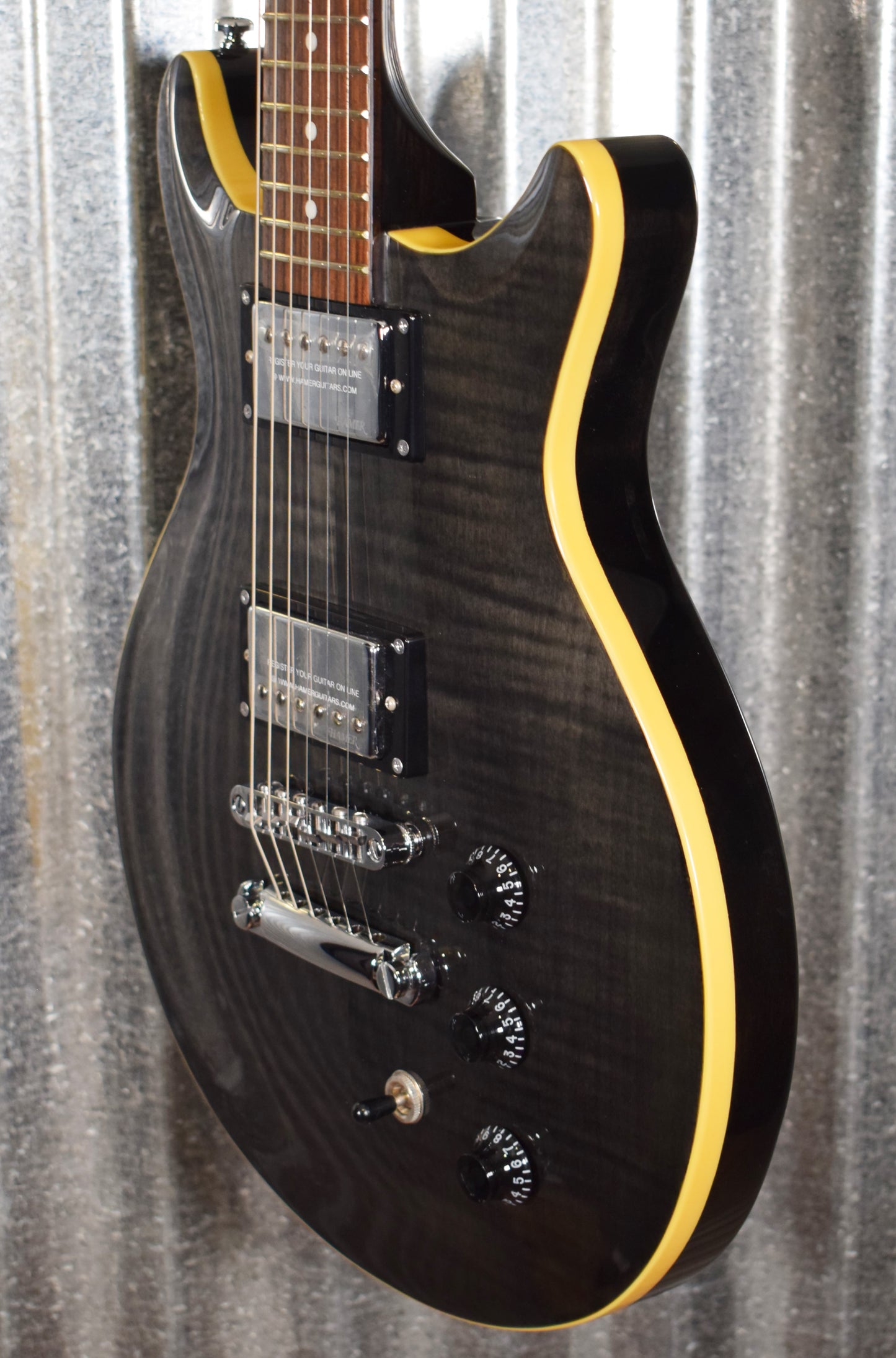 Hamer Archtop Flame Trans Black Double Cut Guitar SATF-TBK Blem #0675