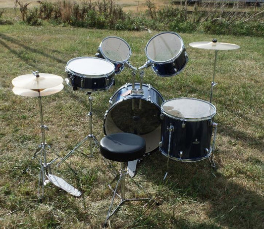 Percussion Plus PP4100BBL 5 Piece Drum Kit & Cymbals in Brushed Blue *