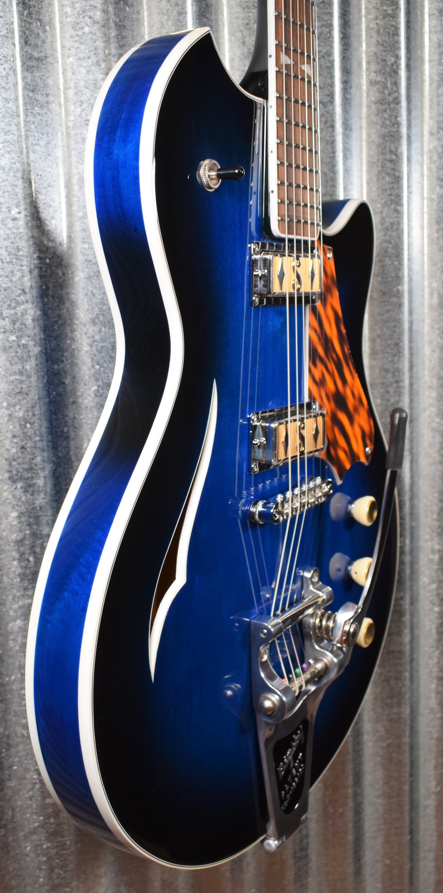 Supro USA 2052ABB7 Clermont Thinline Semi Hollow Trans Blueburst Bigsby Guitar & Case Demo #0378