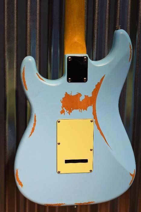 Vintage Icon V6MRLB SSS Relic Distressed Laguna Blue Wilkinson Guitar & Case #62