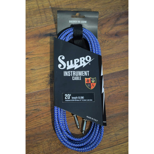 Supro USA CX-20 20' Guitar Bass Instrument Cable Blue