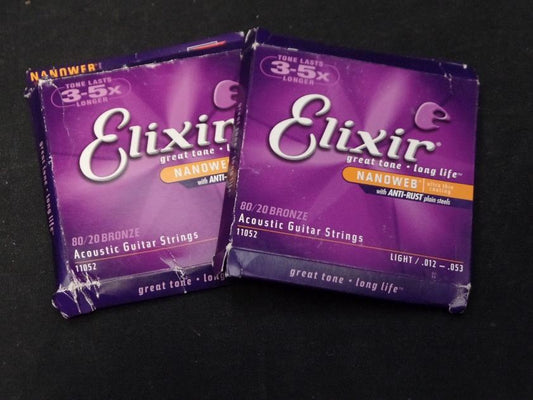 Elixir Acoustic Guitar Strings 80/20 Bronze Light .012-.053 2 Pk 11052*