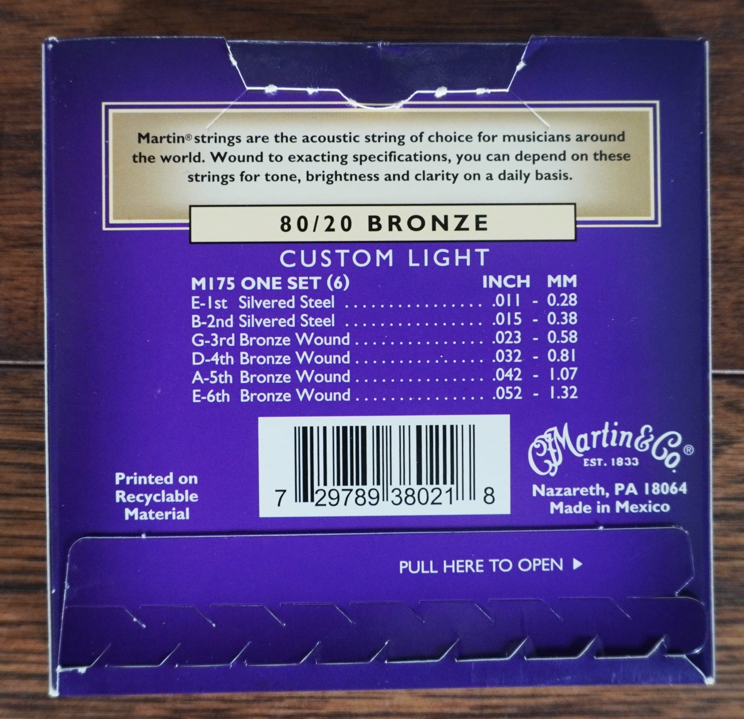 Martin M175 Acoustic Guitar String Set 80/20 Bronze Custom Light 11-52 3 Pack