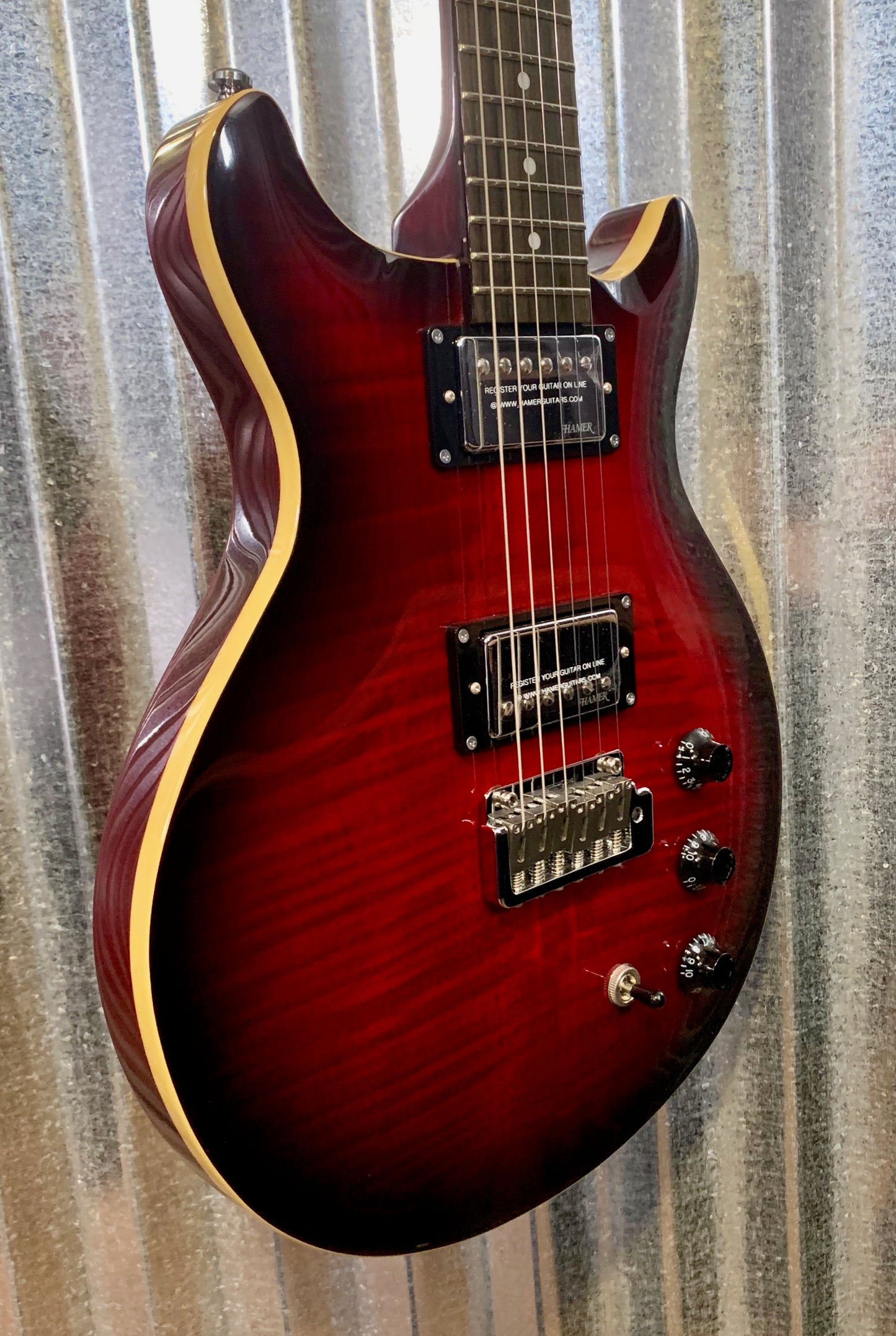 Hamer Archtop Flame Dark Cherry Wilkinson Tremolo Guitar SATFW-DCB #1101