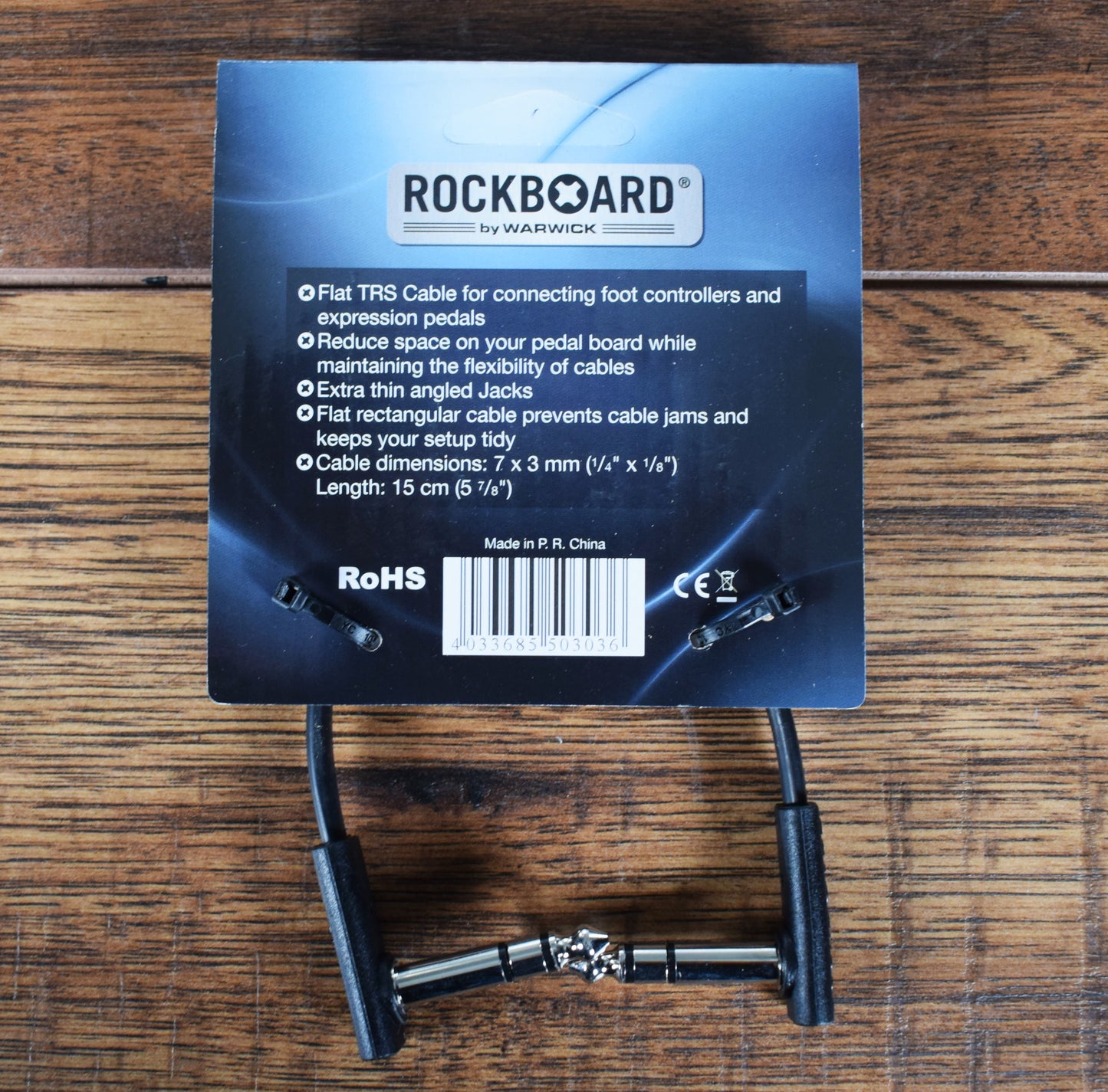 Warwick Rockboard Flat Patch TRS Guitar Bass Pedalboard Expression Cable 15CM 5.90" Black 2 Pack