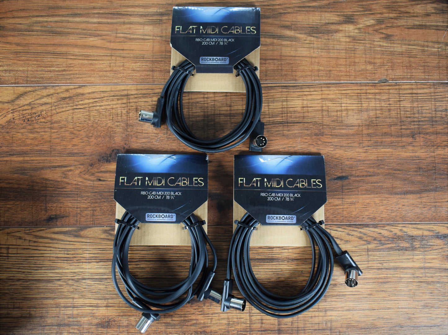 Warwick Rockboard Flat Patch MIDI Cable 6.56' Black 3 Pack MIDI 200 BK 3PK
