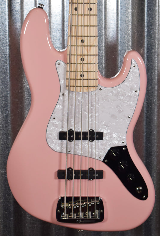 G&L USA JB-5 Shell Pink 5 String Jazz Bass Maple Satin Neck & Case #6099